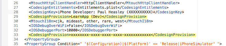 Duplicate CodesignProvision tags in iOS.csproj file